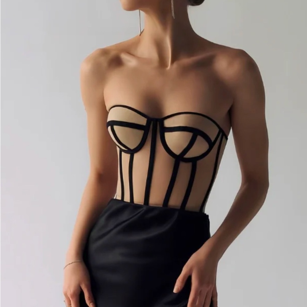 Strapless Nude and Black Sheer Corset Top